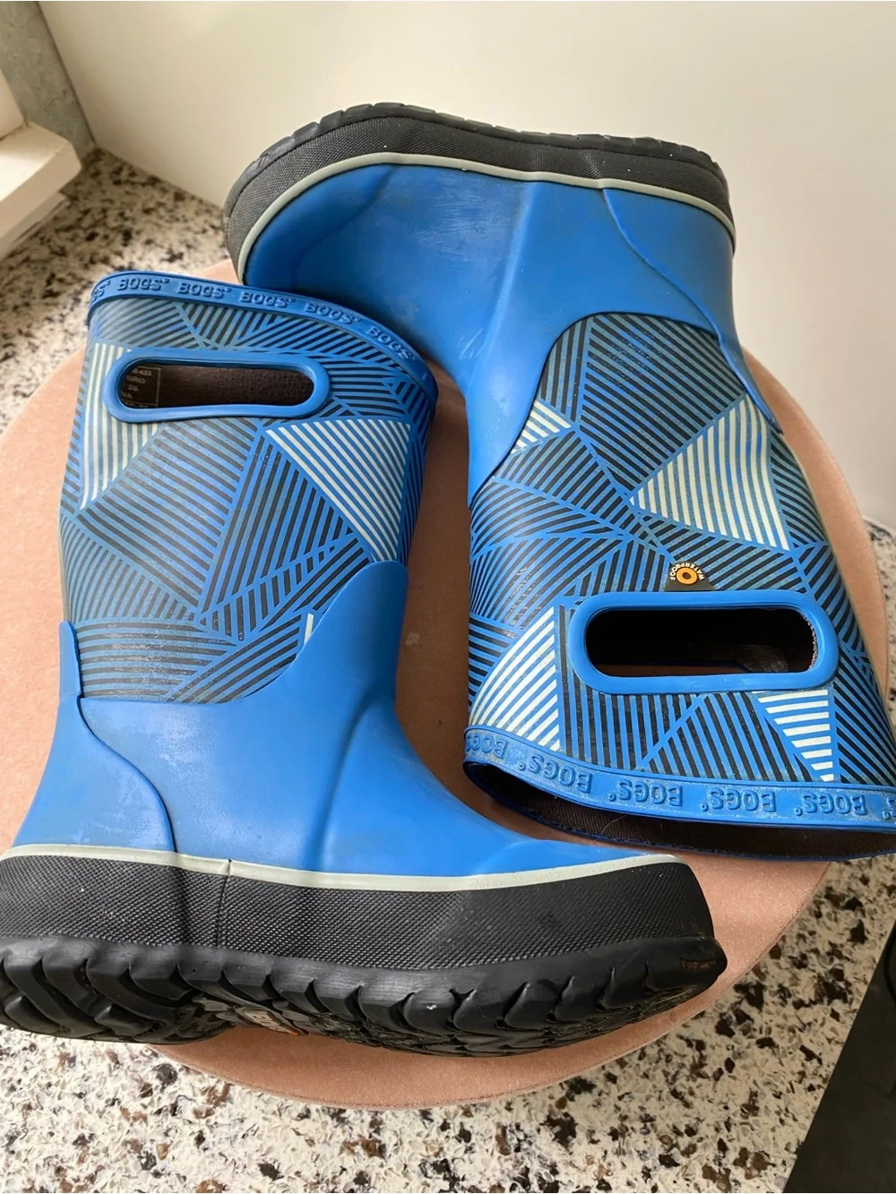 BOGS Kids Waterproof Rain Boots Blue Geometric Size 10